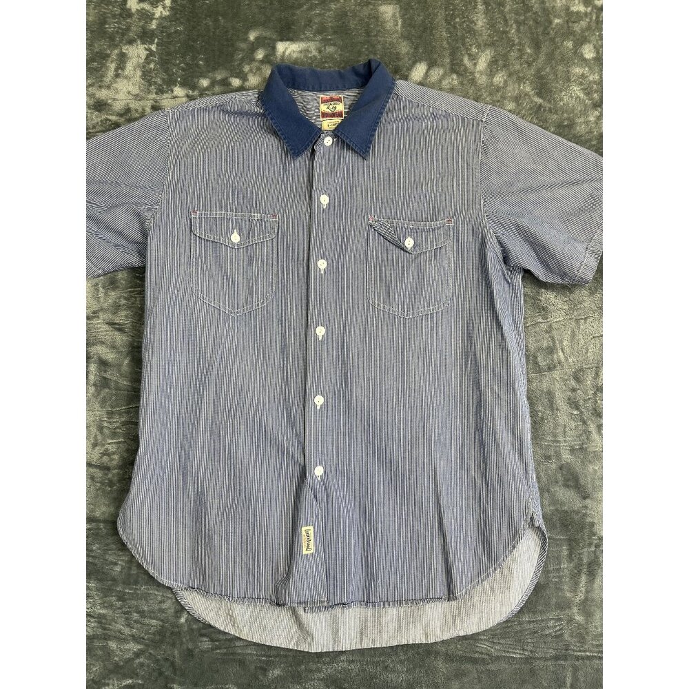 Lucky Brand Workwear Mens Blue Striped Short Sleeve Button-Up Shirt Size XL